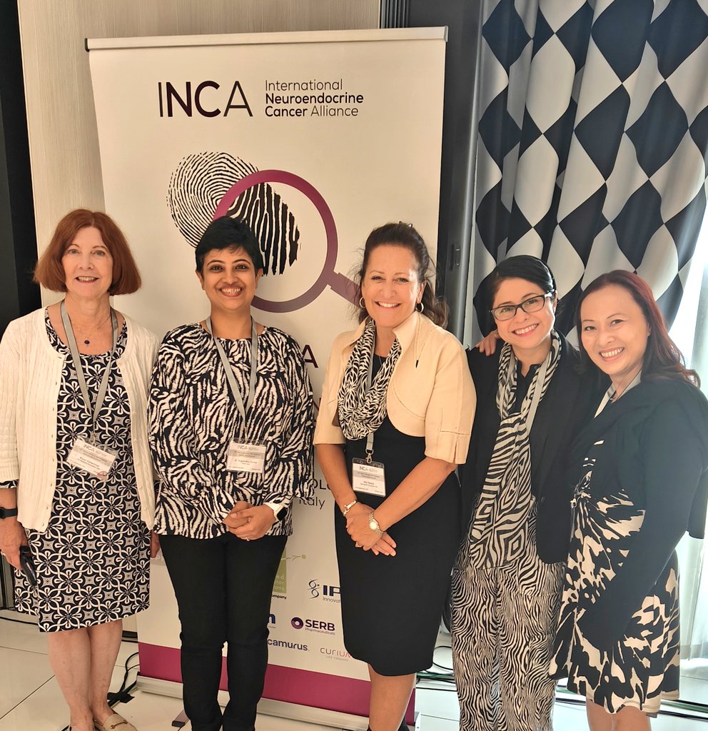 Elyse Gellerman from NETRF, Sugandha Dureja from CNETS India, Mia Tepper from Healing NET Foundation, Jaydira Del Rivero from NANETS, and Lisa Yen from LACNETS at the INCA Summit @LACNETS @JaydiDelRivero @CureNETs @HealingNET1 #LetsTalkAboutNETs #StrongerTogether