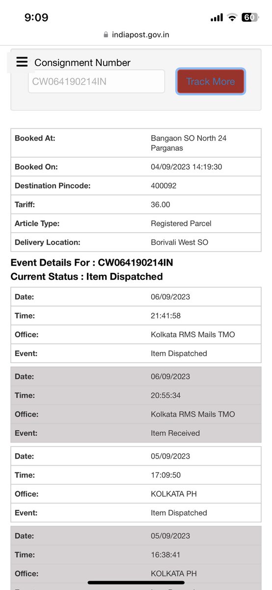 soniirkive's tweet photo. @IndiaPostOffice 
Shockingly all the parcels I've sent on 4th September is stuck somewhere. No update at all after 6th sept. This is really disappointing @IndiaPostOffice
CW064190333IN
CW064190214IN
CW064190320IN
CW064190090IN
And no update from your side as well! Please explain. https://t.co/M7N6uzGeMd