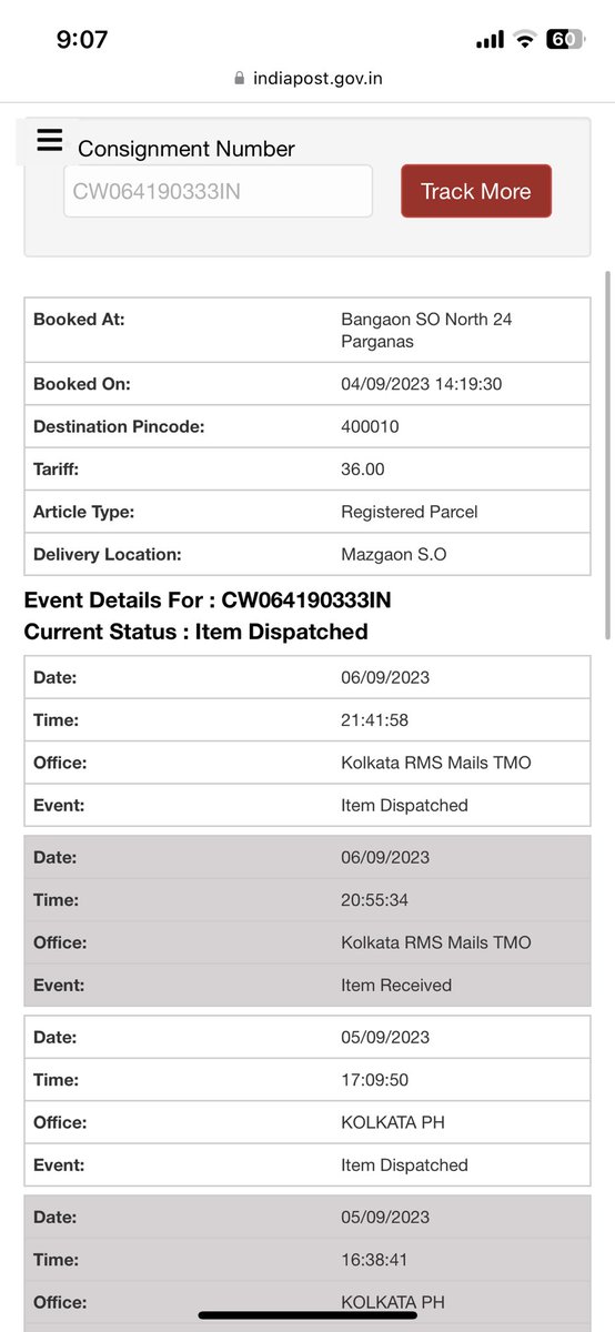 soniirkive's tweet photo. @IndiaPostOffice 
Shockingly all the parcels I've sent on 4th September is stuck somewhere. No update at all after 6th sept. This is really disappointing @IndiaPostOffice
CW064190333IN
CW064190214IN
CW064190320IN
CW064190090IN
And no update from your side as well! Please explain. https://t.co/M7N6uzGeMd