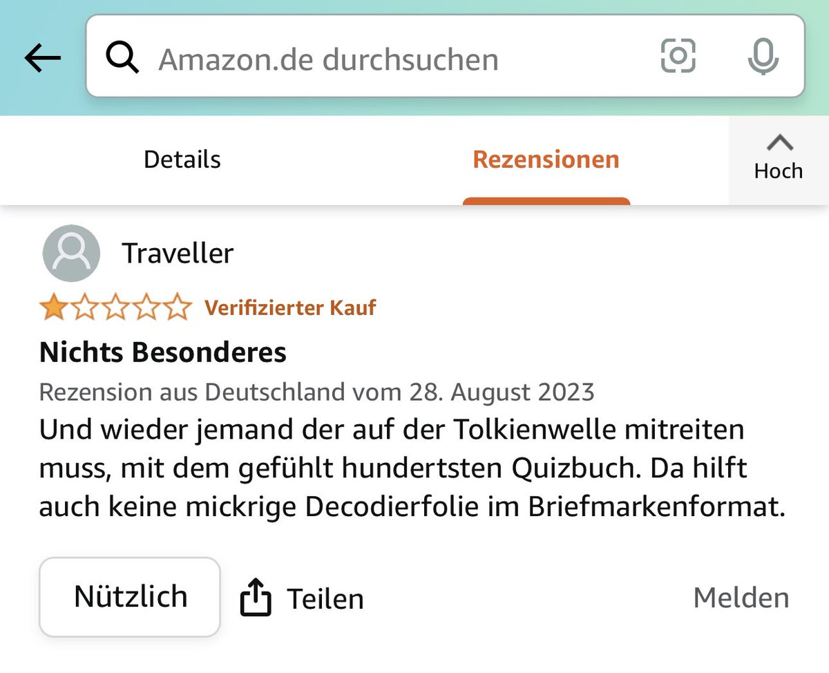 derUnterstrich's tweet photo. Endlich. Meine erste eine Sternbewertung. Hat jemand für mich ein Surfbrett? Meines ist gerade vor Lachen untergegangen.

Ansonsten, wenn ihr euch selbst einen Eindruck machen möchtet, ein paar Exemplare hab ich hier nich

Quizbuch@eckrich.it https://t.co/7YrhkyRL72