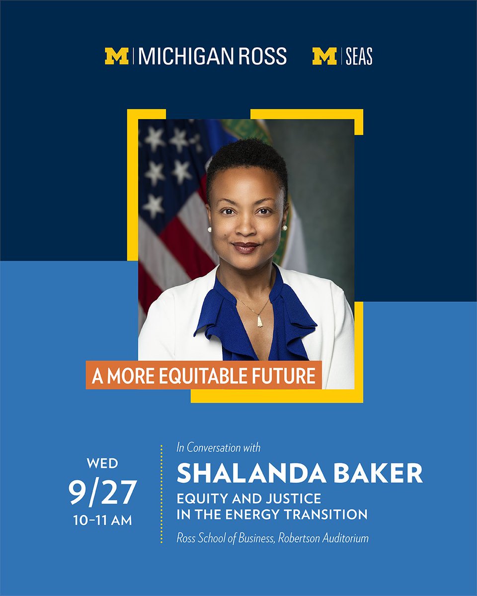 Join us on September 27th from 10am - 11am for a conversation with Shalanda Baker, Director of the Office of Economic Impact and Diversity at the U.S. Department of Energy! Register: myumi.ch/JpJz5 <a href="/MichiganRoss/">Ross School of Business</a> <a href="/UMSEAS/">U-M SEAS</a>