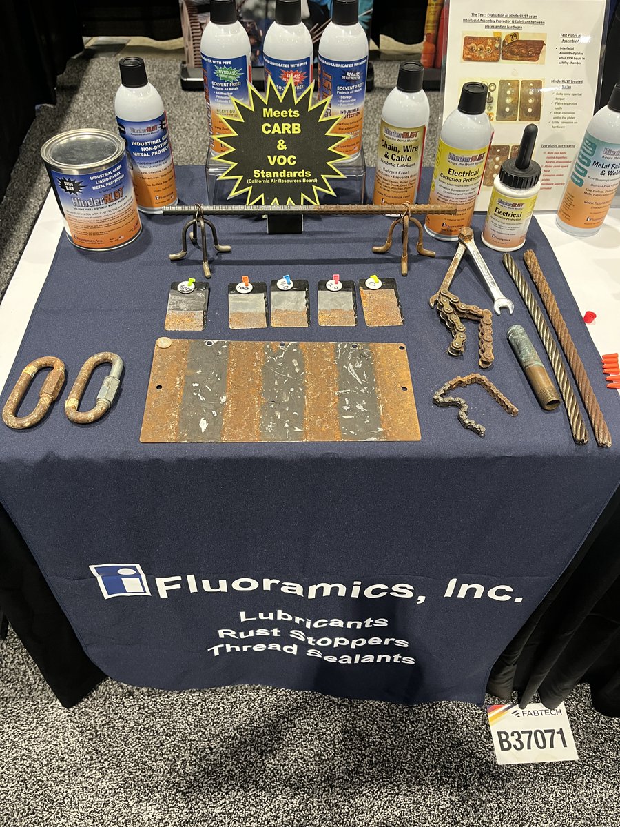 Fluoramics's tweet image. Got rust problems? You&apos;re not alone! Stop by @FABTECHexpo Booth # B37071 to see our solvent-free rust stopper. Put your trust in HinderRUST! Weld-through approved! #FABTECH2023 #stoprust #HinderRUST