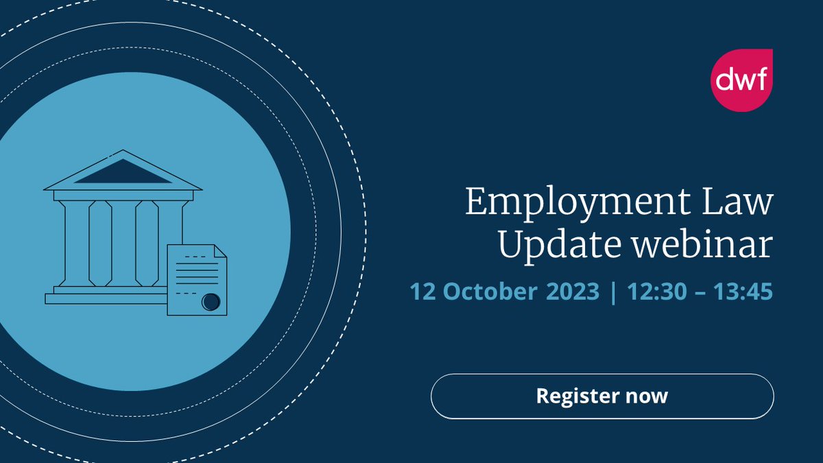 Join our #EmploymentLaw Update #webinar where we will update you on the latest employment law developments, including a case and legislation update, #AI and the workplace, and what's on the horizon. Register now: bit.ly/3RkxeeL #dwf #ukemplaw #ELU