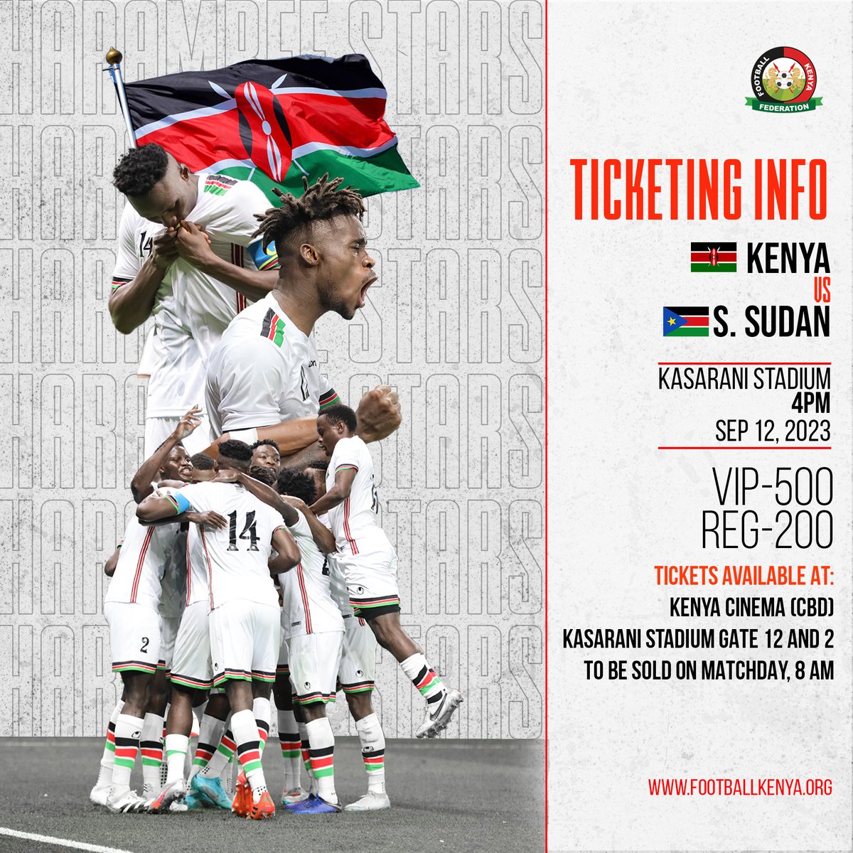 Let's support Harambee Stars on Tuesday at Kasarani Stadium from 4Pm.
#KenvsSsd #KENSSD #RaymondOmollo