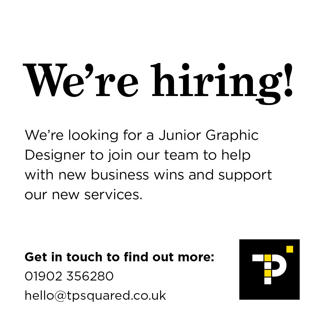 TPSquared (@tpsquaredltd) on Twitter photo We’re hiring! We’re looking for a Junior Graphic Designer to join our team to help with new business wins and support our new services.
Submit your CV, cover letter and portfolio by 13th October to hello@tpsquared.co.uk.
#TPSquaredLtd #Design #Print #Digital #Advertising We’re hiring! We’re looking for a Junior Graphic Designer to join our team to help with new business wins and support our new services.
Submit your CV, cover letter and portfolio by 13th October to hello@tpsquared.co.uk.
#TPSquaredLtd #Design #Print #Digital #Advertising