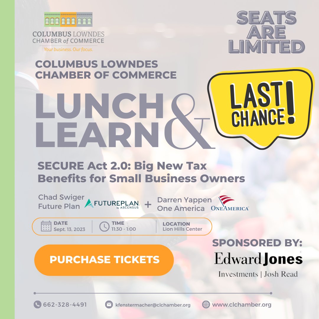 Today is your last chance to register for our Lunch &amp; Learn this Wednesday!

Purchase your tickets here: checkout.square.site/buy/LNJAZGWVZV…