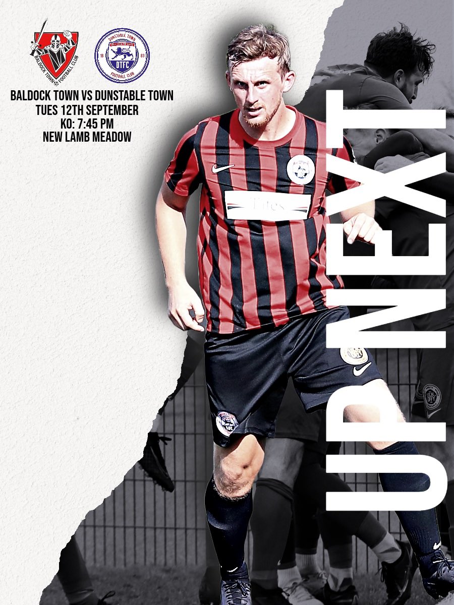 DunstableFC's tweet photo. ‼️𝙐𝙋 𝙉𝙀𝙓𝙏‼️

🏆@SpartanSMFL 
🆚@baldocktownfc
🏟️New Lamb Meadow
📍SG15 6RS
📆Tues 12th Sept
⏰7.45pm KO
#TownTogether

Tomorrow we travel to Arlesey to face Baldock Town, so make sure you come along and cheer on the lads https://t.co/QvQM71wso1