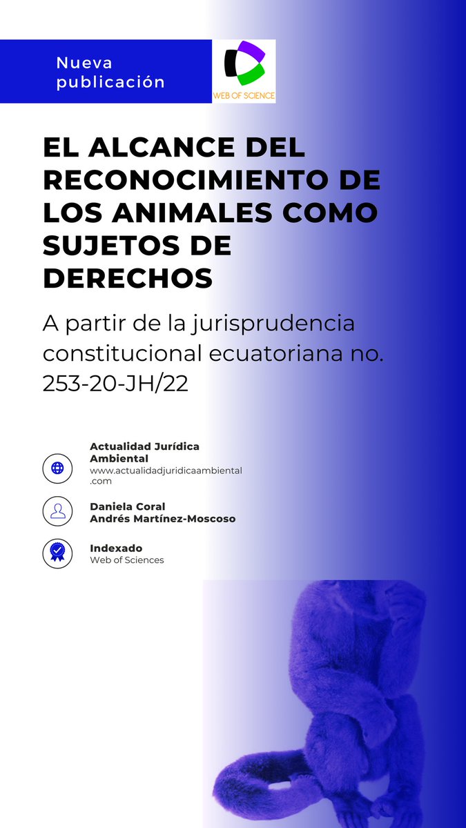 Hoy se publicó un artículo en el cual mi coautor y yo trabajamos arduamente. 

El tema es sumamente interesante y pone en evidencia la importancia del respeto que debe existir entre humanos - naturaleza para una correcta convivencia 🐒.

¡Vayan a leerlo! 🤓
#DerechoAmbiental