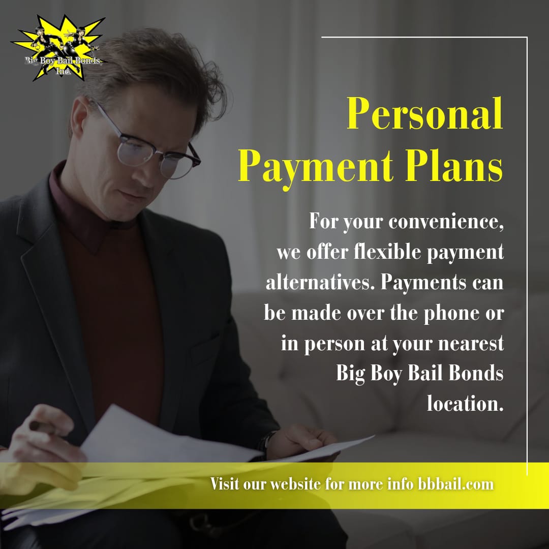 Flexible Payments, Peace of Mind! 💰 At Big Boy Bail Bonds, we understand that everyone's situation is unique. That's why we offer personal payment plans to fit your needs. Make payments easily over the phone or in person at our nearest location.
.
#FlexiblePayments #PaymentPlans