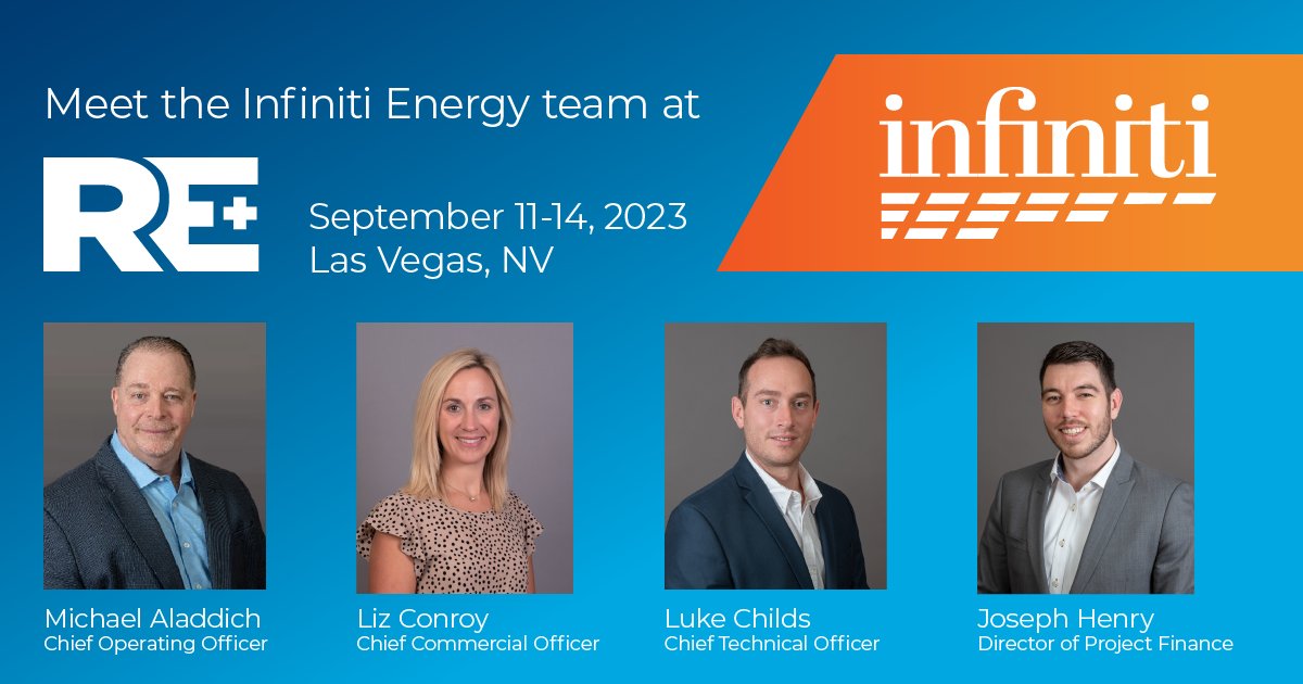 Infiniti_Energy's tweet photo. The Infiniti Energy team is excited to be at RE+ this week! There is still a bit of time to reach out and set up a time to meet to discuss partnering, policy, finance, and EPC needs. https://t.co/3gcES3NWQE #REPlus2023 #REplus23 #SolarDevelopment #SolarEPC https://t.co/2pesuYKcg3