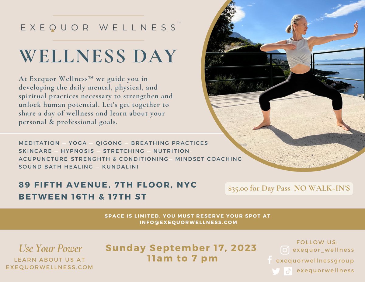 Join us on 9/17 at Exequor Wellness HQ for Wellness Day! 89 5th Ave NYC Go to ExequorWellness.com for details under Events &amp; Programming 🫶🏼