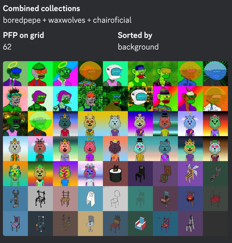 📣 Second poll is over!

The winning #PFP collections chosen by the community are: 
🐸 boredpepe by <a href="/LeftHouseRecord/">DJMrLEFTY - TRACKSUIT.MUSIC</a> [12 votes] 
🐺 waxwolves by <a href="/Goparel_/">Derek Moved Account</a>  [11 votes]

The Wizard's choice is:
🪑 chairofficial by <a href="/thechairunivers/">Chair</a> 

<a href="/WAX_io/">WAX</a> PFP grid tool is already updated!