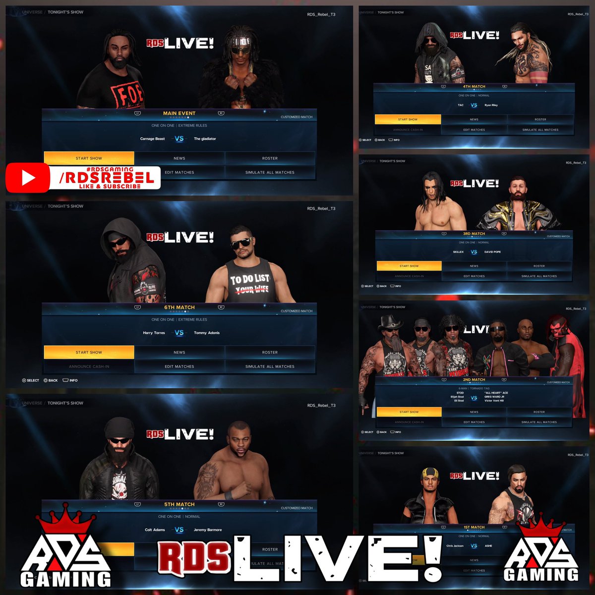 We are live for Episode 7 of RDS LIVE! with a brand new look! Come hang out with the RDSWORLD! #RDSWORLD #RDSGAMING #WWE2K23 

youtube.com/live/OqJbKg7mS…