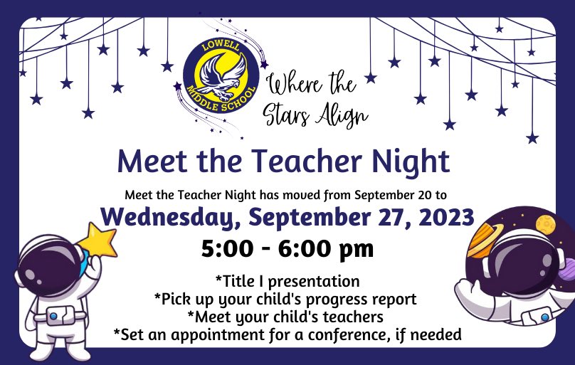 Hello Falcon Families!
Meet the teacher night is coming up soon. Please make sure to save the date!