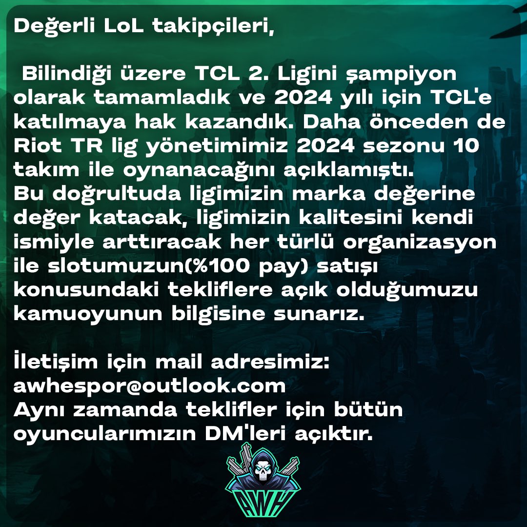 Gaming house zorunluluğu ve sponsor eksikliği sebebiyle 2024 planlarımız aşağıdaki gibidir