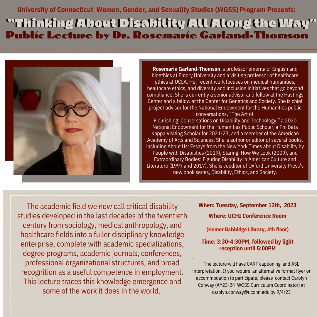 Come Join Us on Step 12th at 3:30pm in Baddidge Library (4th floor) for a Public Lecture with Dr. Rosemarie Garland-Thomson