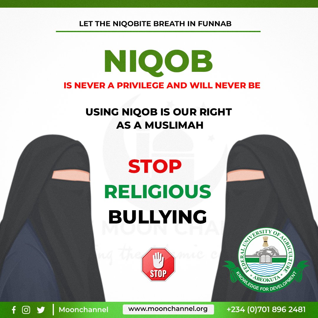 MSSNFunaab's tweet photo. It's not a privilege, it is our right!
Our sisters have chosen to practice their religion, allow them! 

#mssn #mssnfunaab #jihad #niqab #niqabisourright #niqabispartofourreligion https://t.co/HVwCVpTWFa