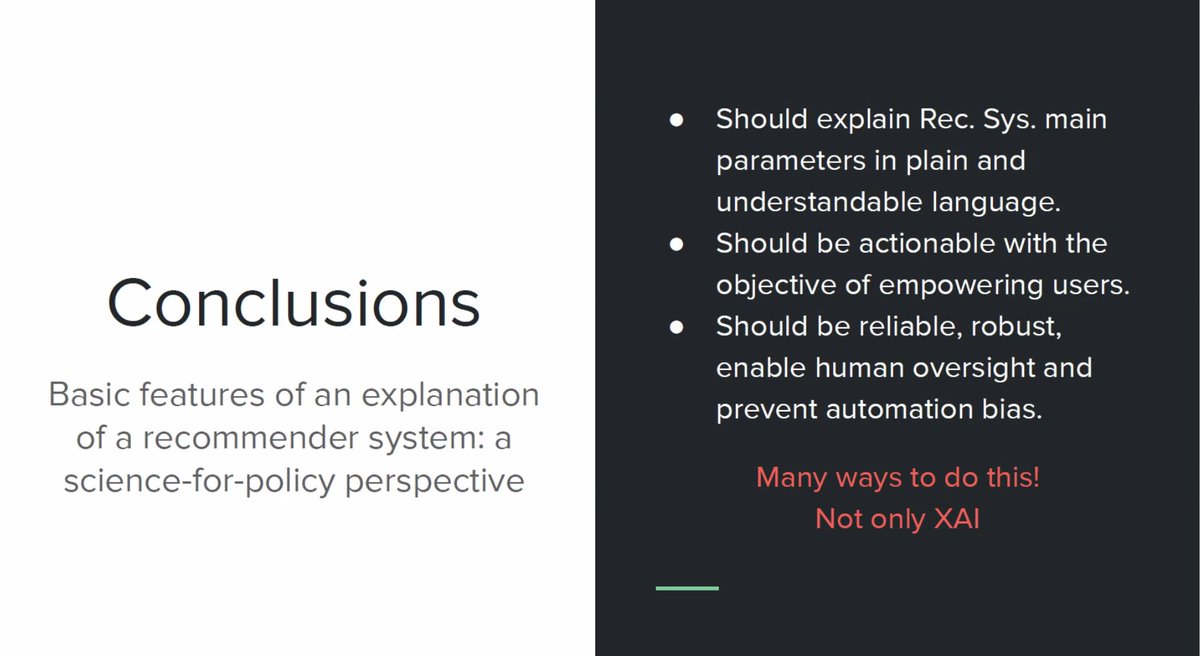 milda_nor's tweet photo. .@Mo_Naiseh shared with us why explanations might be misapplied or skipped and @CeciliaPanigut
introduced us to MVP for explanation(?) requirements based on current policy at #QUARE23, @QuareWorkshop, #RecSys2023, @ACMRecSys Thank you for joining &amp; sharing. https://t.co/sqAbjZF3ra