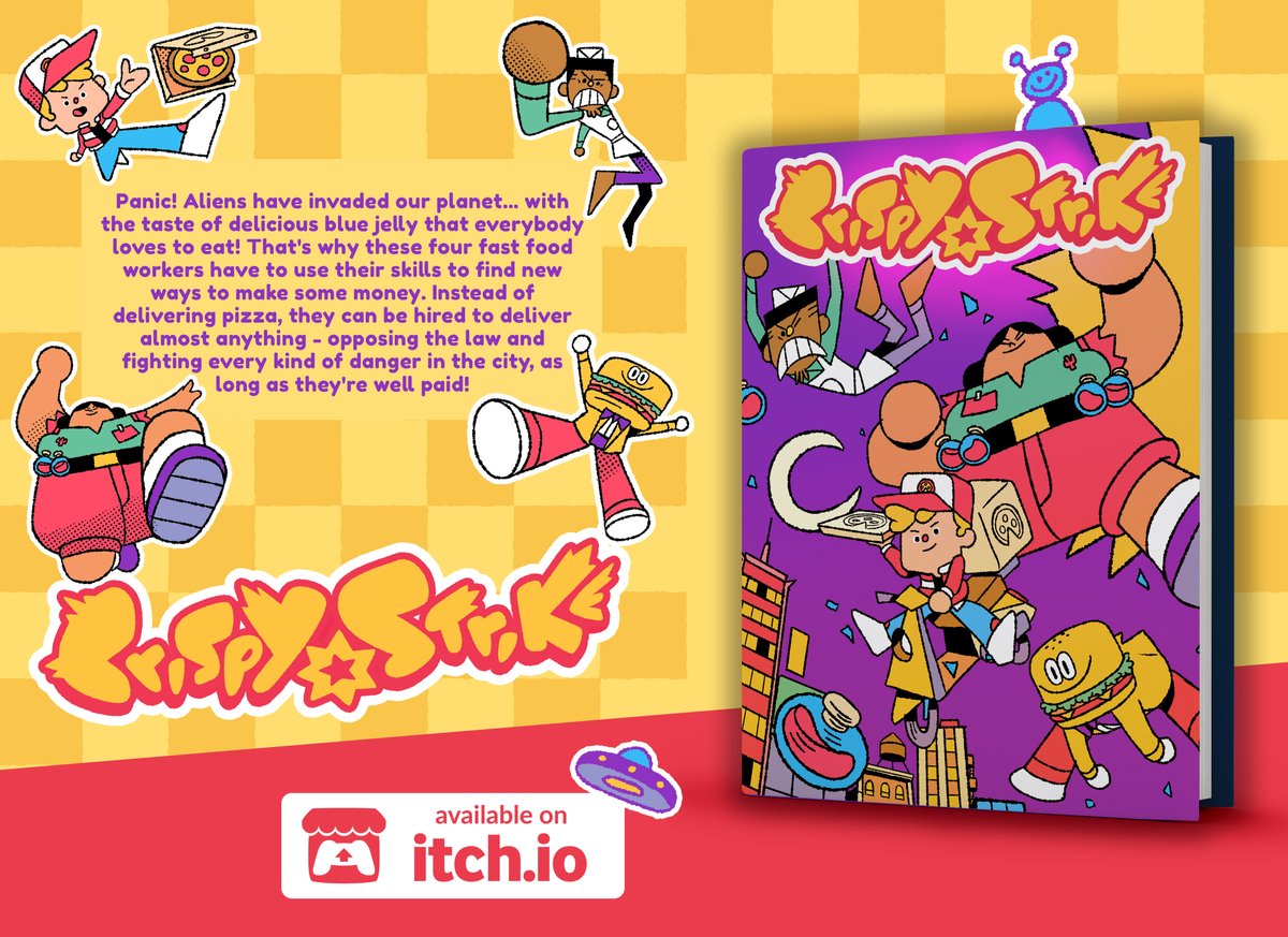CrispyStrike's tweet photo. Aliens, fast food and four guys who don't mind to break the law as long as they can make some bucks! 
120 pages, available now [digital] 👇 https://t.co/bRzFlL8R2m