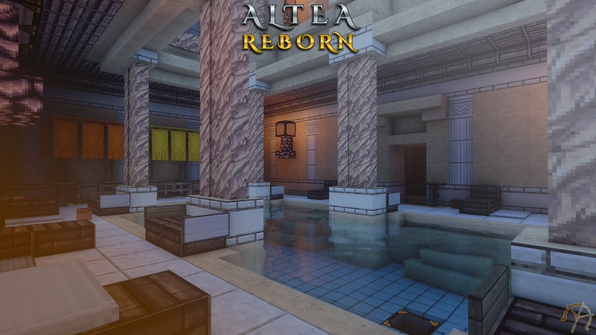 AlteaReborn's tweet photo. L interieur des bains publiques. Un lieux qui permet de remonter la stamina et de se laver évidement 😅 
#Minecraft #MinecraftServer #Minecraftbuilds #minecraft建築コミュ https://t.co/v6IPzfLnHw