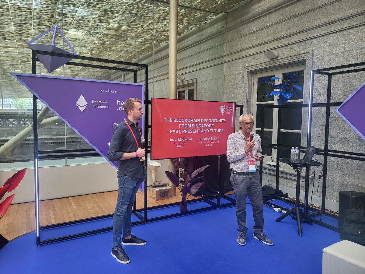 zilliqa's tweet photo. The Zilliqa team is having a blast at Ethereum Singapore 2023!

It's great to meet people from across the EVM blockchain space and explore the interoperable future of Web3 together. We have been showcasing the potential of our native EVM compatibility at the event, as well as the range of projects building on the high-throughput, scalable Zilliqa network.

We're here until Tuesday! If you're at ETH Singapore, stop by the Zilliqa booth and learn more about our latest developments and approach to EVM compatibility.

#Zilliqa #ETHSG #EVM