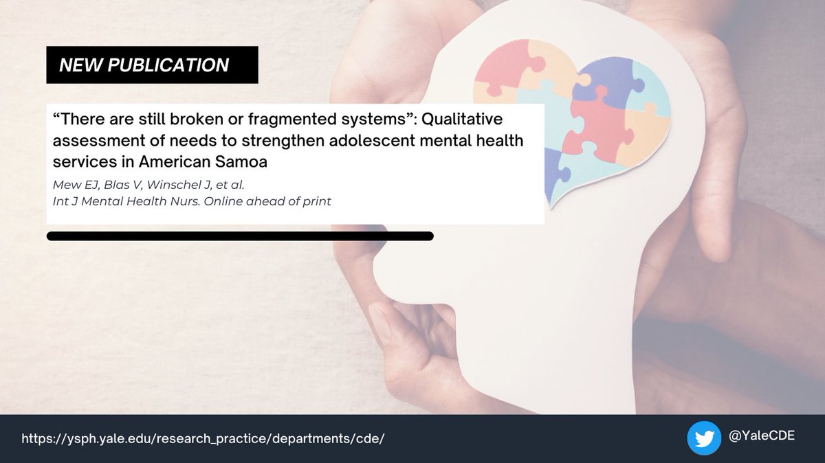 Yale Chronic Disease Epidemiology Department (@yalecde) on Twitter photo New paper lead by PhD student <a href="/EmmaMew/">Emma Mew, PhD</a> describes gaps in American Samoa's mental health system. A true community collaboration featuring <a href="/amsamgov/">American Samoa Government</a> <a href="/YaleCDE/">Yale Chronic Disease Epidemiology Department</a> <a href="/SBS_Yale/">Yale Social and Behavioral Sciences</a> @Trauma_YaleSBS onlinelibrary.wiley.com/doi/10.1111/in…
<a href="/RepAmata/">Rep. Aumua Amata🇦🇸</a> @SamoaNews <a href="/SarahRyanLowe/">Sarah Lowe</a> New paper lead by PhD student <a href="/EmmaMew/">Emma Mew, PhD</a> describes gaps in American Samoa's mental health system. A true community collaboration featuring <a href="/amsamgov/">American Samoa Government</a> <a href="/YaleCDE/">Yale Chronic Disease Epidemiology Department</a> <a href="/SBS_Yale/">Yale Social and Behavioral Sciences</a> @Trauma_YaleSBS onlinelibrary.wiley.com/doi/10.1111/in…
<a href="/RepAmata/">Rep. Aumua Amata🇦🇸</a> @SamoaNews <a href="/SarahRyanLowe/">Sarah Lowe</a>