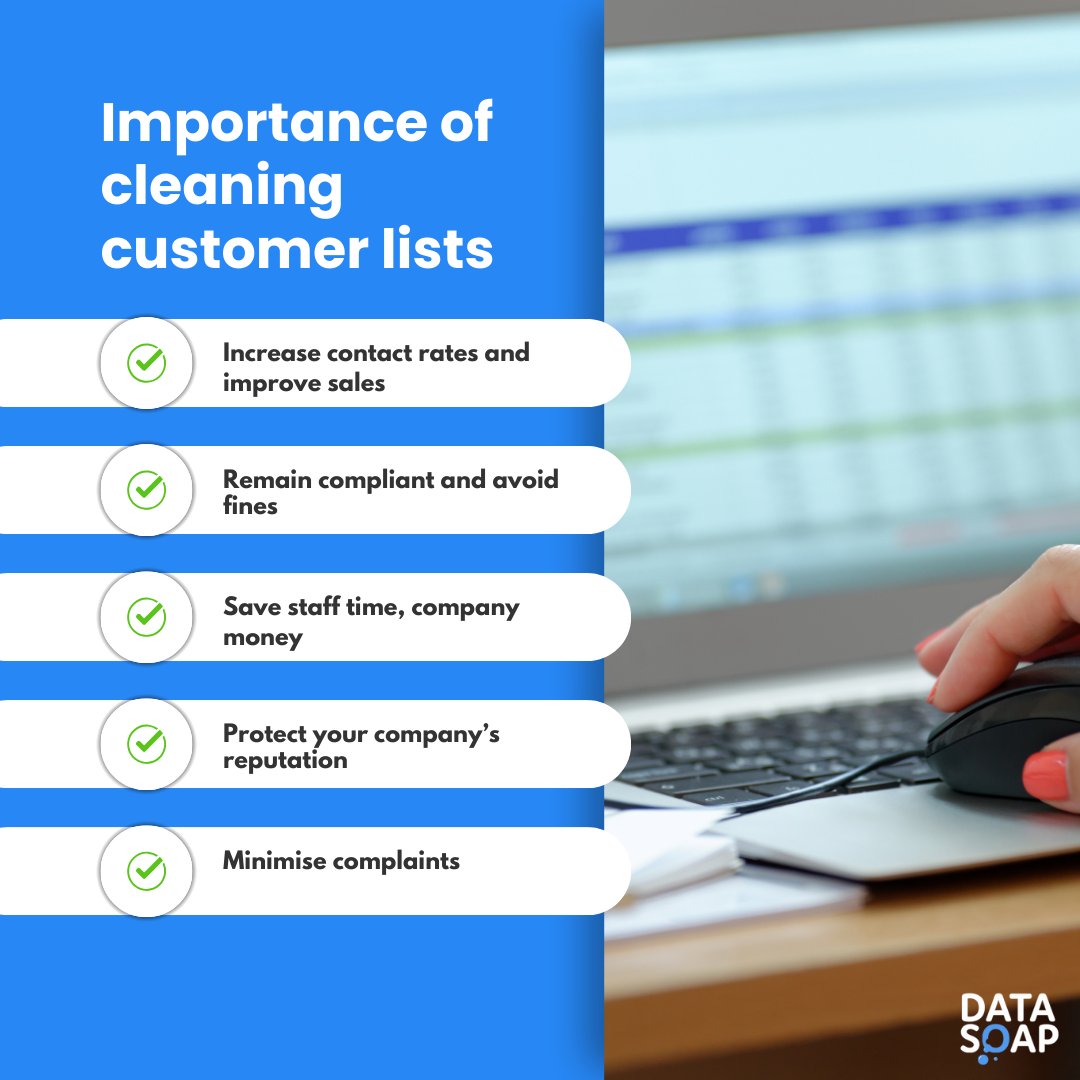 Data_Soap's tweet image. Why Clean Your Customer Lists? 📊
Outdated or inaccurate customer lists can cost you more than you think.🤔 Say goodbye to missed opportunities and wasted resources! Discover why cleaning your lists matters and how DataSoap can help you thrive. 💼✨
🔗 datasoap.co.uk