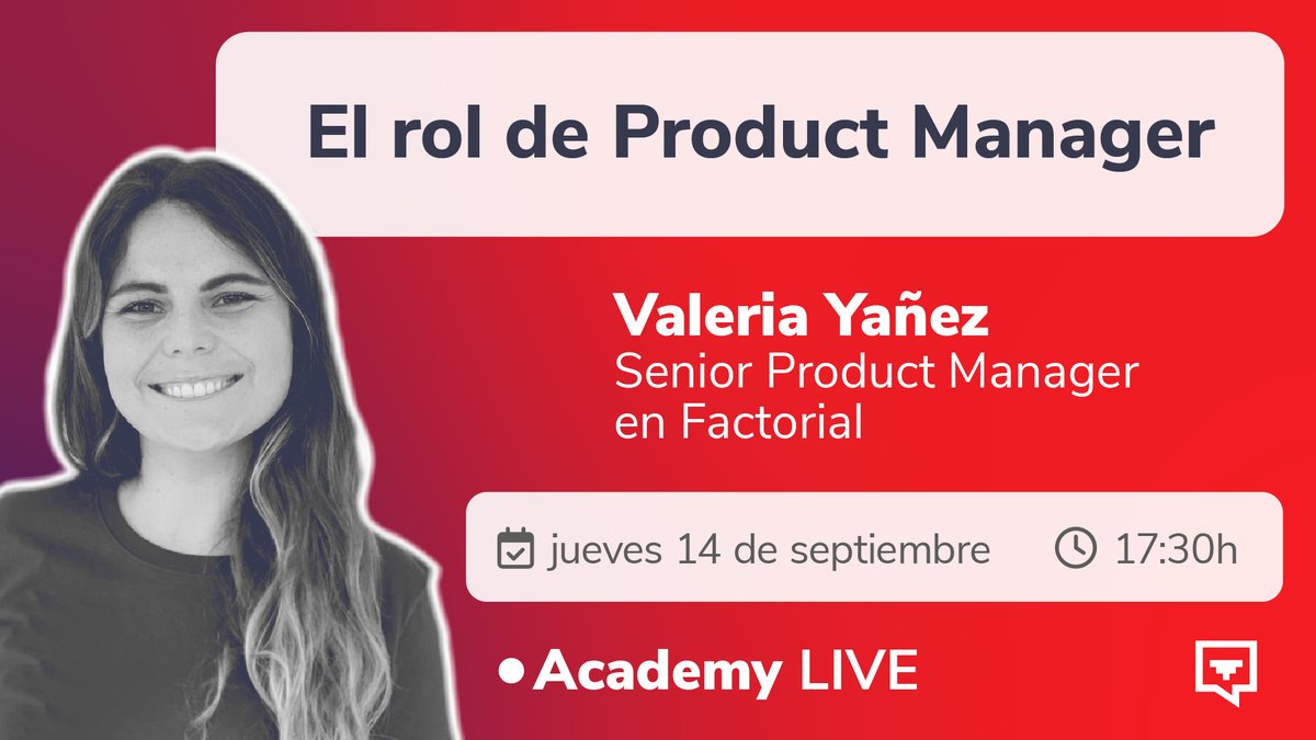 geeks_academy's tweet photo. Empieza el curso con #AcademyLIVE 🔴 en la sesión online gratuita dónde hablaremos sobre el rol de #ProductManager el próximo jueves 14 de septiembre  con Valeria Yáñez, Senior Product Manager en Factorial, ex Idealista, Caixabank y Lookiero. 🔝

Aquí✍️ https://t.co/Or2F7tGHUB https://t.co/oXPXtI1ov3