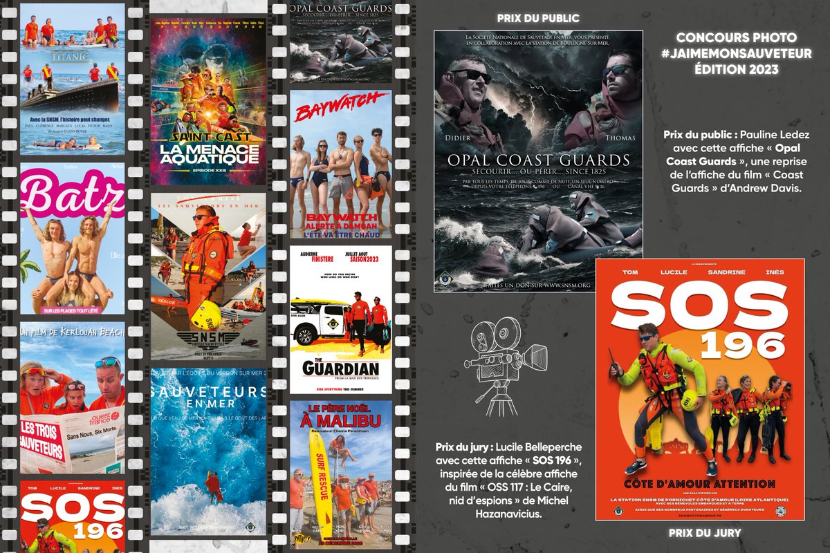 ✨ Résultats du #ConcoursPhoto #JaimeMonSauveteur #SNSM 🏆 Prix du public 👉🏻 Pauline Ledez avec cette affiche Opal Coast Guard (Coast Guard) 🏅 Prix du jury 👉🏻 Lucile Belleperche avec cette affiche SOS 196, (OSS 117 : Le Caire, nid d'espions) 🏅 Toutes nos félicitations 👏🏻