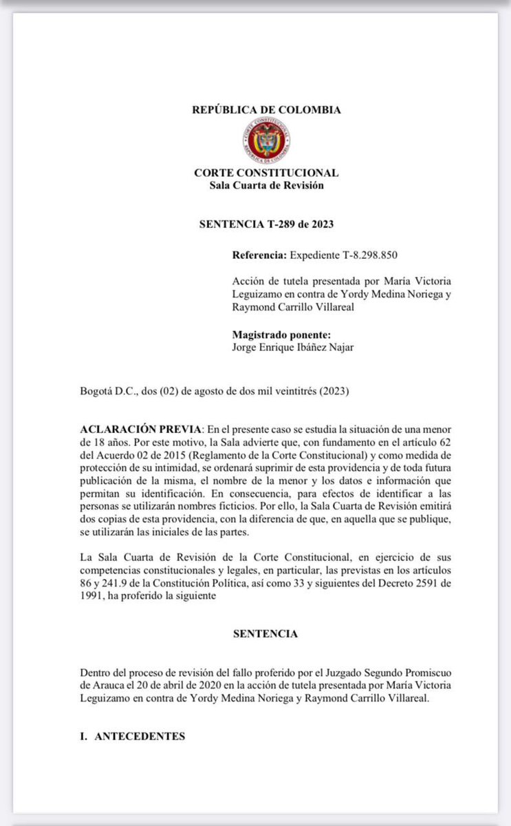Actualidad Jurídica
Corte Constitucional. 
Sentencia T-289 de 2023.
El derecho a la libertad de expresión no es un argumento jurídico válido para transgredir la prohibición de publicar información personal de menores de edad en redes sociales.

drive.google.com/file/d/1giaRtp…