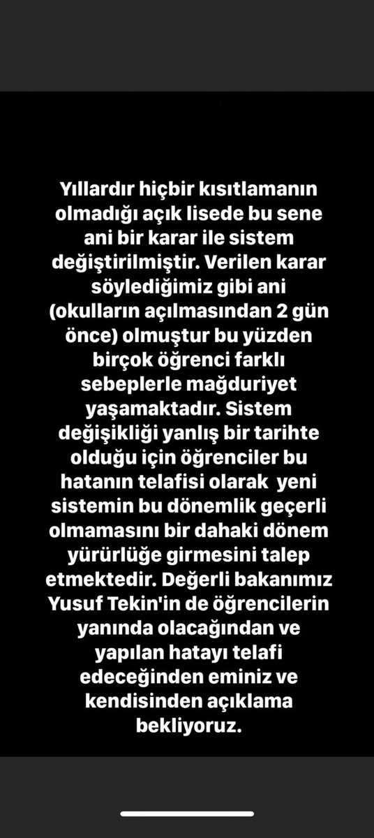 Biz 12.sınıflar olarak alınan Açık Liseye Geciş kararından dolayı çok mağduruz ailelerimiz çok mağdur bu kararın en azından 12.sınıflara muaf tutulması gibi bir durum olmalı  #EğitimSancılıBaşladı#EğitimSancılıBaşladı