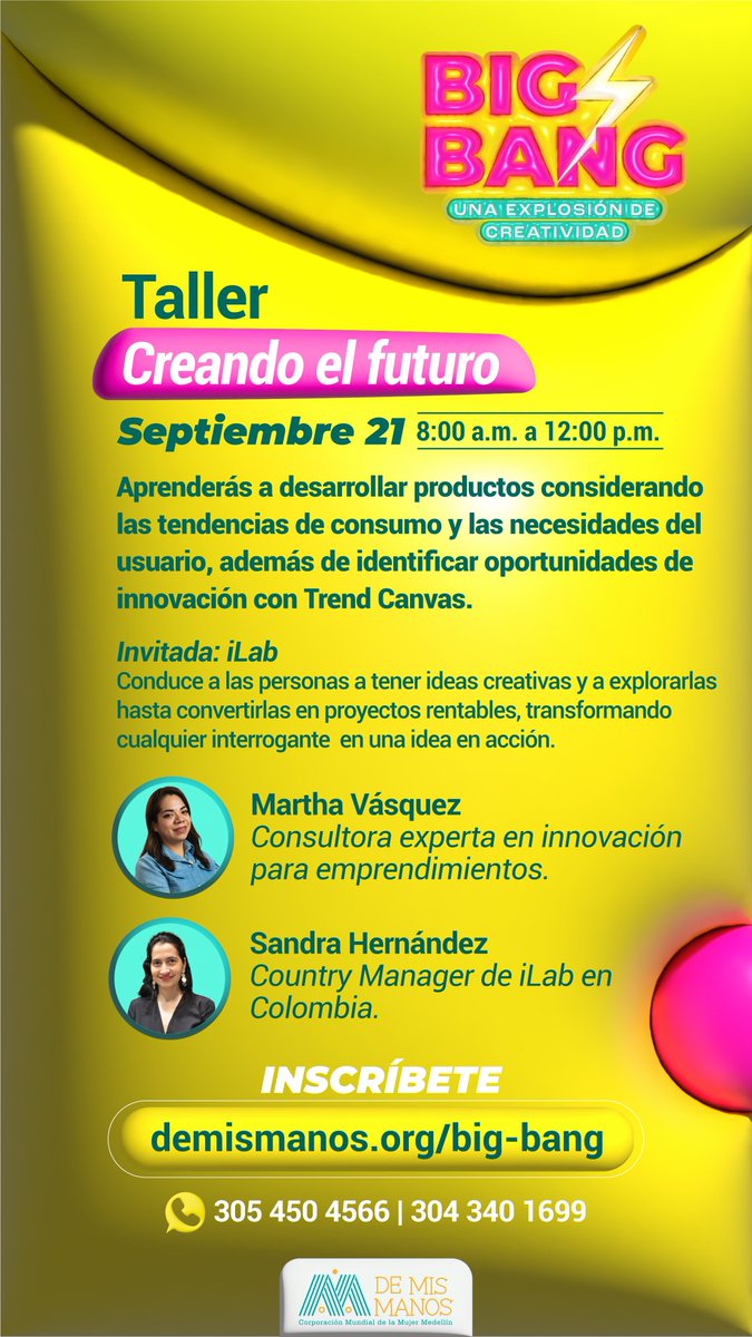 iLab (@hubilab) on Twitter photo ¿Eres de #Colombia y buscas crecer tu #negocio? Entonces, ¡únete al #BigBang2023! Un espacio para la explosión creativa en donde aprenderás a usar las #tendencias de consumo a tu favor. Regístrate aquí: demismanos.org/big-bang <a href="/DeMisManosMed/">De Mis Manos</a> ¿Eres de #Colombia y buscas crecer tu #negocio? Entonces, ¡únete al #BigBang2023! Un espacio para la explosión creativa en donde aprenderás a usar las #tendencias de consumo a tu favor. Regístrate aquí: demismanos.org/big-bang <a href="/DeMisManosMed/">De Mis Manos</a>