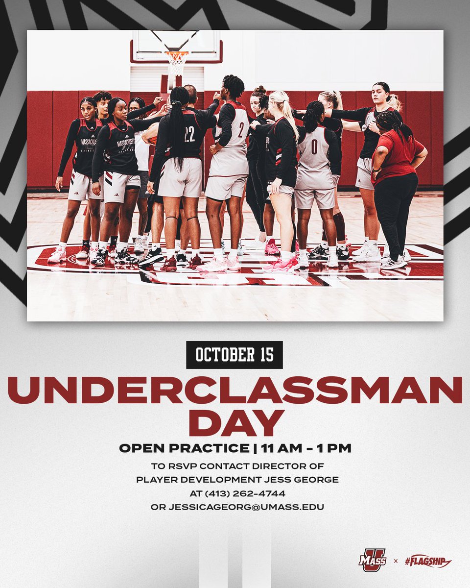 UMassWBB's tweet photo. Underclassman Day is almost here 👀

Contact Jess George to sign up and we’ll see you in the Champions Center on October 15!

#Flagship 🚩 https://t.co/pk0DhEfI4w