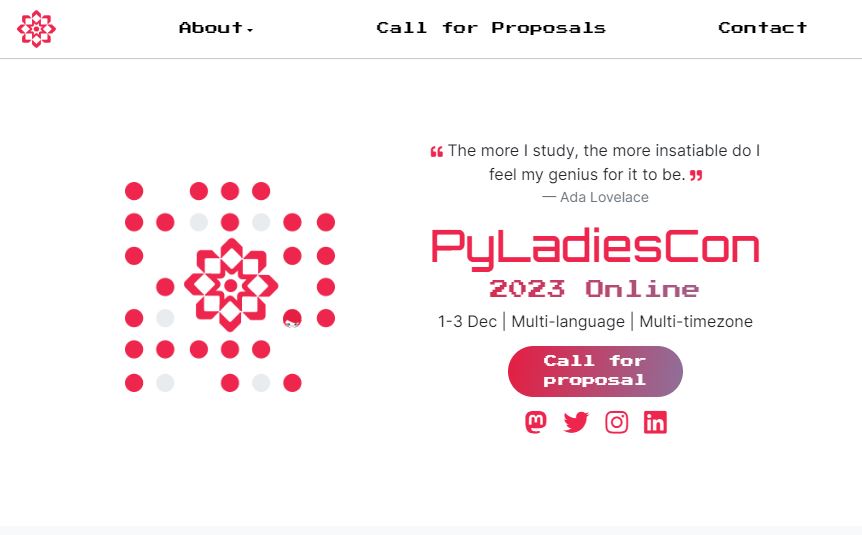 pyladiescon's tweet image. 🎉 Exciting News!
🚀The #PyLadiesCon website is now live!
🌐Discover all the details about our upcoming conference, including event dates, CFP and more.
Check here: 👇 conference.pyladies.com
Stay tuned for more updates and information coming soon!✨
#Python🐍#Pyladies #PSF