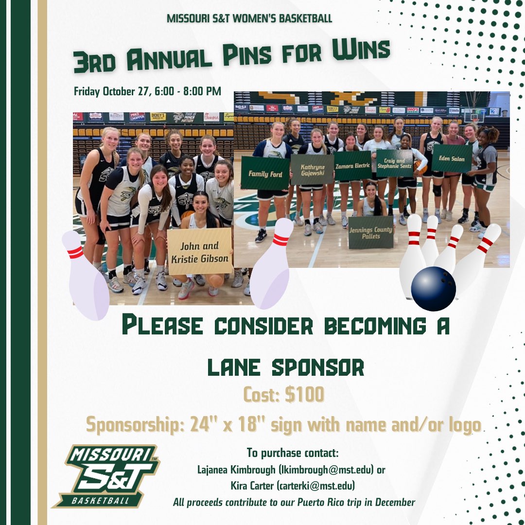 Miners_WBB's tweet photo. Our annual bowling fundraiser is coming up! Please reach out to @Coach_KCarter or @Coach_Kimbrough to sign up or donate! 

All proceeds will go towards our Puerto Rico trip in December! 

#GoalMine #KeepDigging https://t.co/LEsqIwNdKL