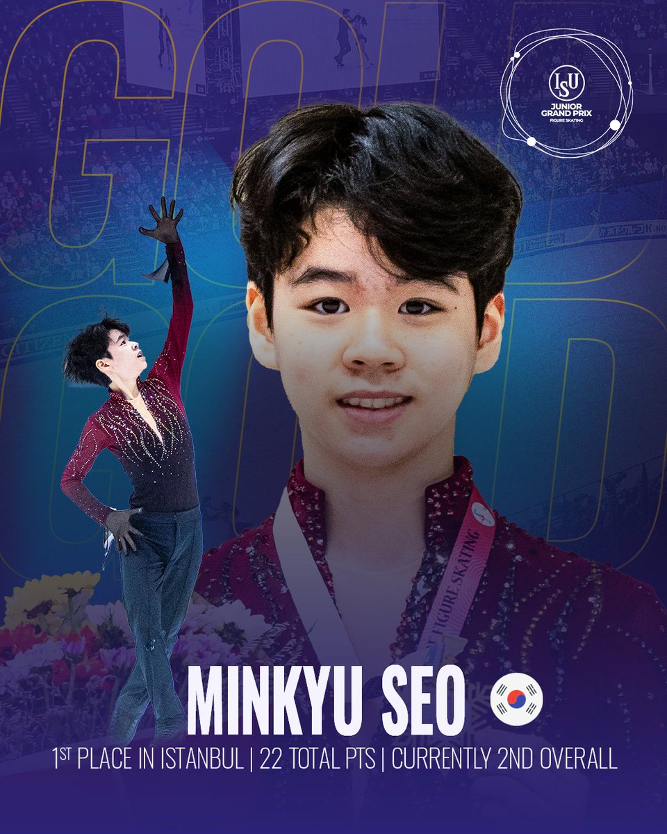 ISU_Figure's tweet photo. Minkyu Seo 🇰🇷 struck 🥇 in Istanbul after landing his first 3A in competition! Will this success be enough for his ticket to the #JGPFigure Final in Beijing, 🇨🇳 ? 

#FigureSkating https://t.co/QPmJI57127