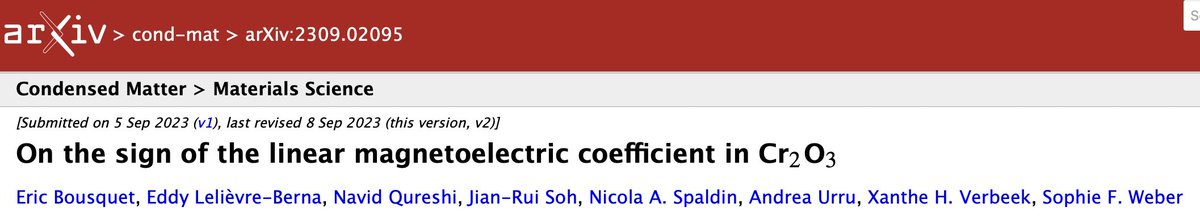 We've collected all the DFT calculations, done some new ones, and reanalysed the old neutron polarimetry data. So we're now pretty sure which AFM domain corresponds to which sign of alpha in Cr2O3. To save you a lot of trouble we wrote it all down here: arxiv.org/pdf/2309.02095…