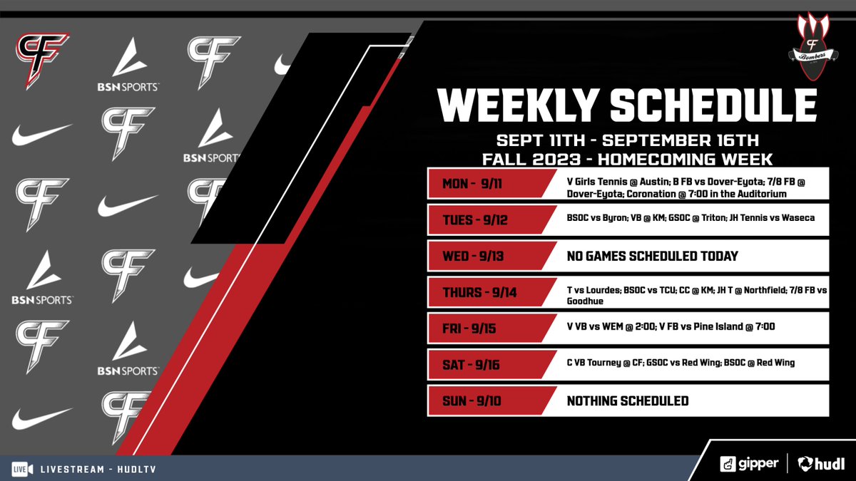 Weekly Schedule for Homecoming Week!  #LearningInThe252