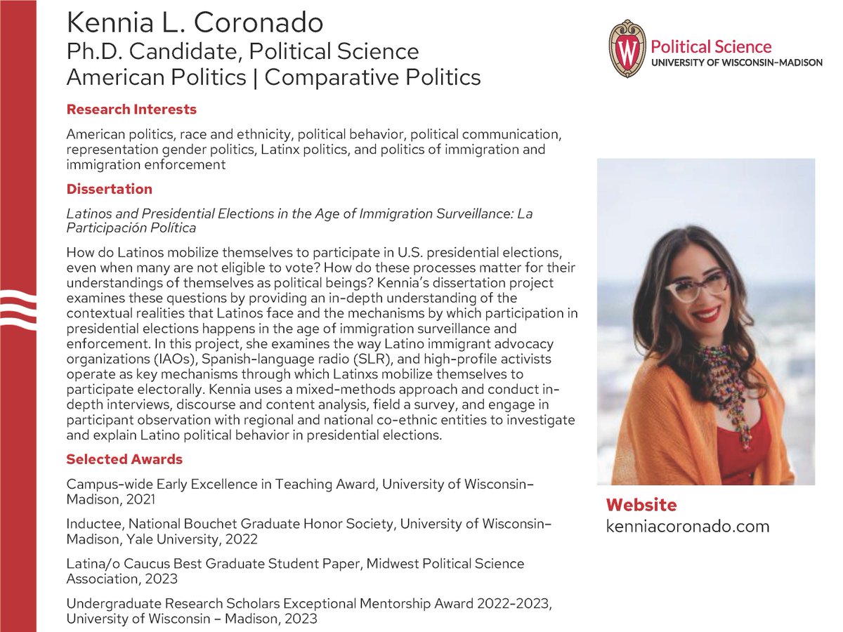 Today our featured job market candidate is Kennia L. Coronado! This year Kennia is a Provost’s Predoctoral Fellow for Excellence in Diversity at the University of Pennsylvania. Check out her website here: kenniacoronado.com