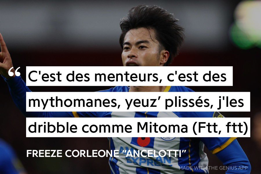 JumanjiFCB's tweet photo. Les références football de Freeze Corleone dans l’album ADC :

1) Mitoma https://t.co/bZxY7g4YOz