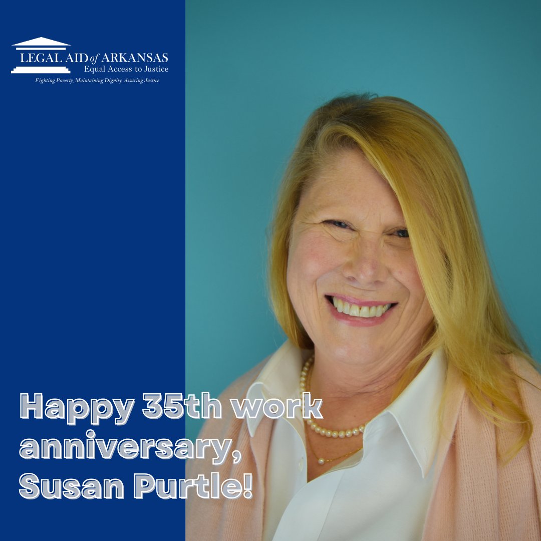 Congratulations on reaching a remarkable milestone in your career—your 35th work anniversary at Legal Aid of Arkansas! 🎉

Thank you, Susan! 

#legalaidcareers #legalaidofarkansas