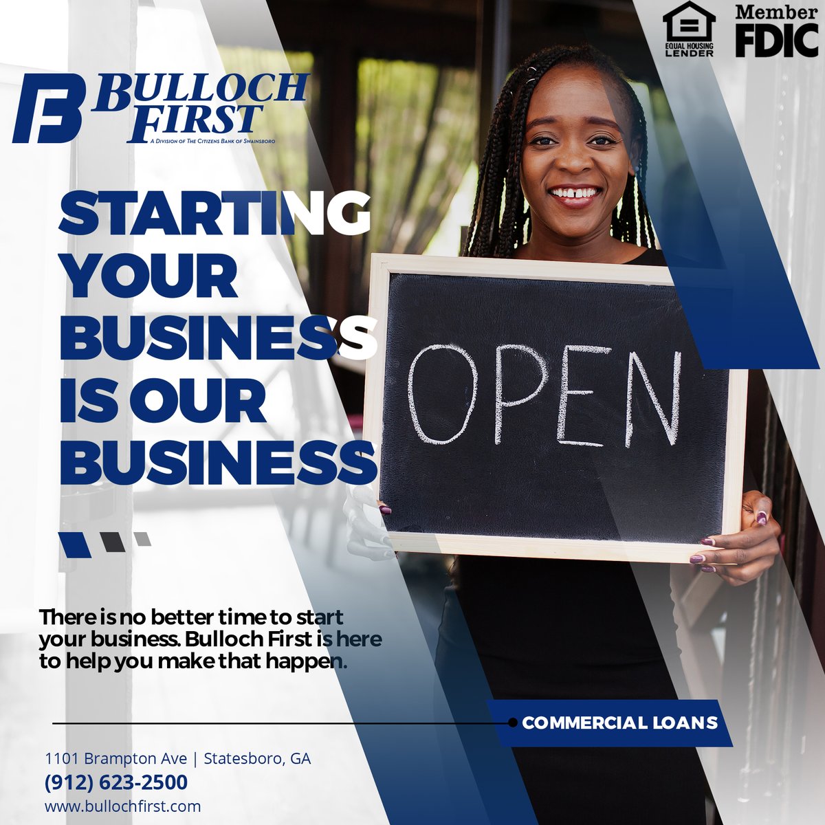 Are you ready to take the next step in your small business adventure? 💵🏃 

Let us help get you started with a small business loan today, because “small business is our business!”

#SmallBusinessLoan #BullochFirst