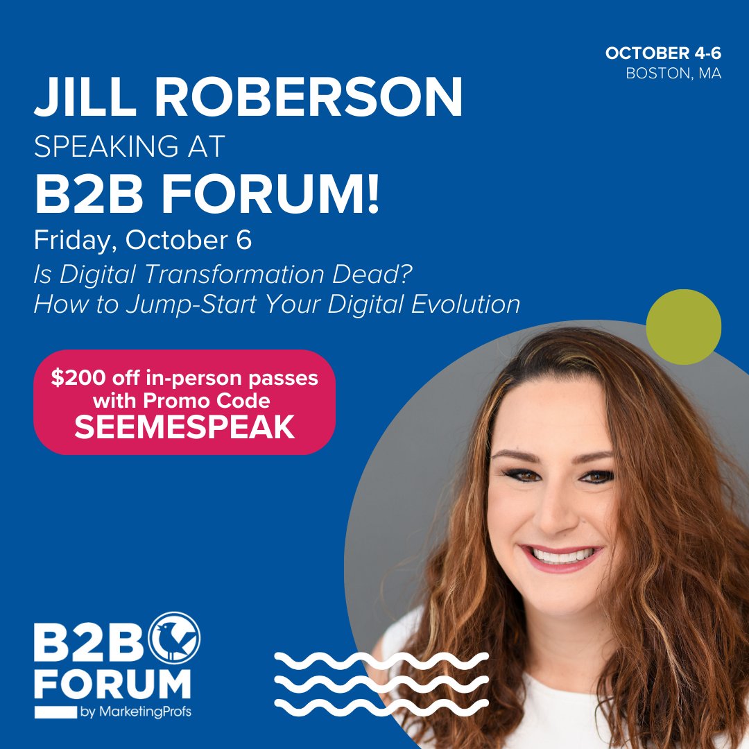Join Velir's VP of Digital Marketing, @Jgrozalsky, at @MarketingProfs B2B Forum in Boston on 10/4 to recharge your skills and professional network. 🔋
Use code SEEMESPEAK to save! 👇  ow.ly/8Mll50PJGQw #mpb2b