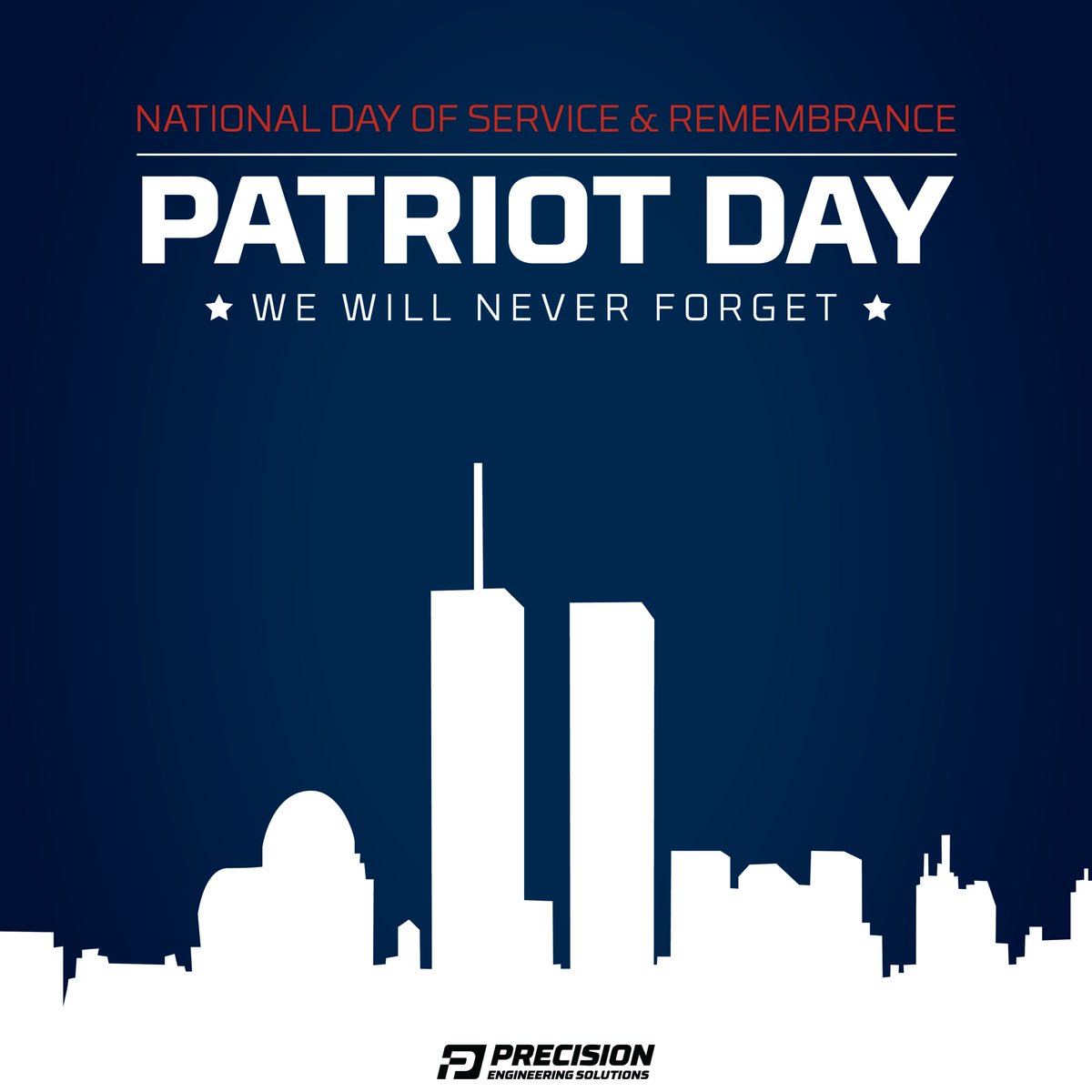 PrecisionEngSol's tweet photo. 9.11: We pay tribute to the sacrifices made by everyday heroes, armed forces, first responders, and countless others whose acts of service help to defend our nation’s freedom.
#September11 #PartriotDay https://t.co/1O8GDbmvQf