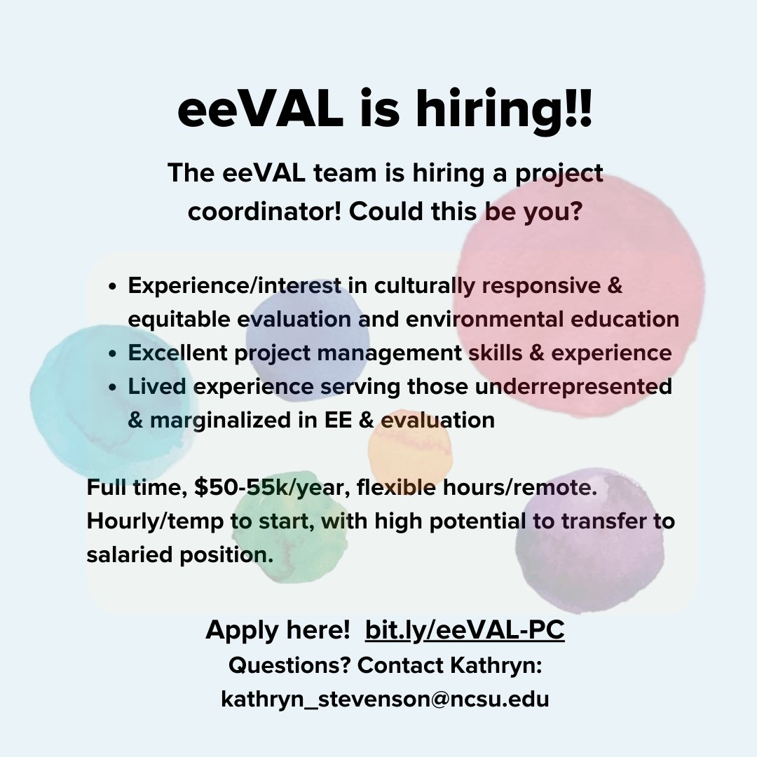 eeVAL is hiring a project coordinator! Learn more and apply here: bit.ly/eeVAL-PC