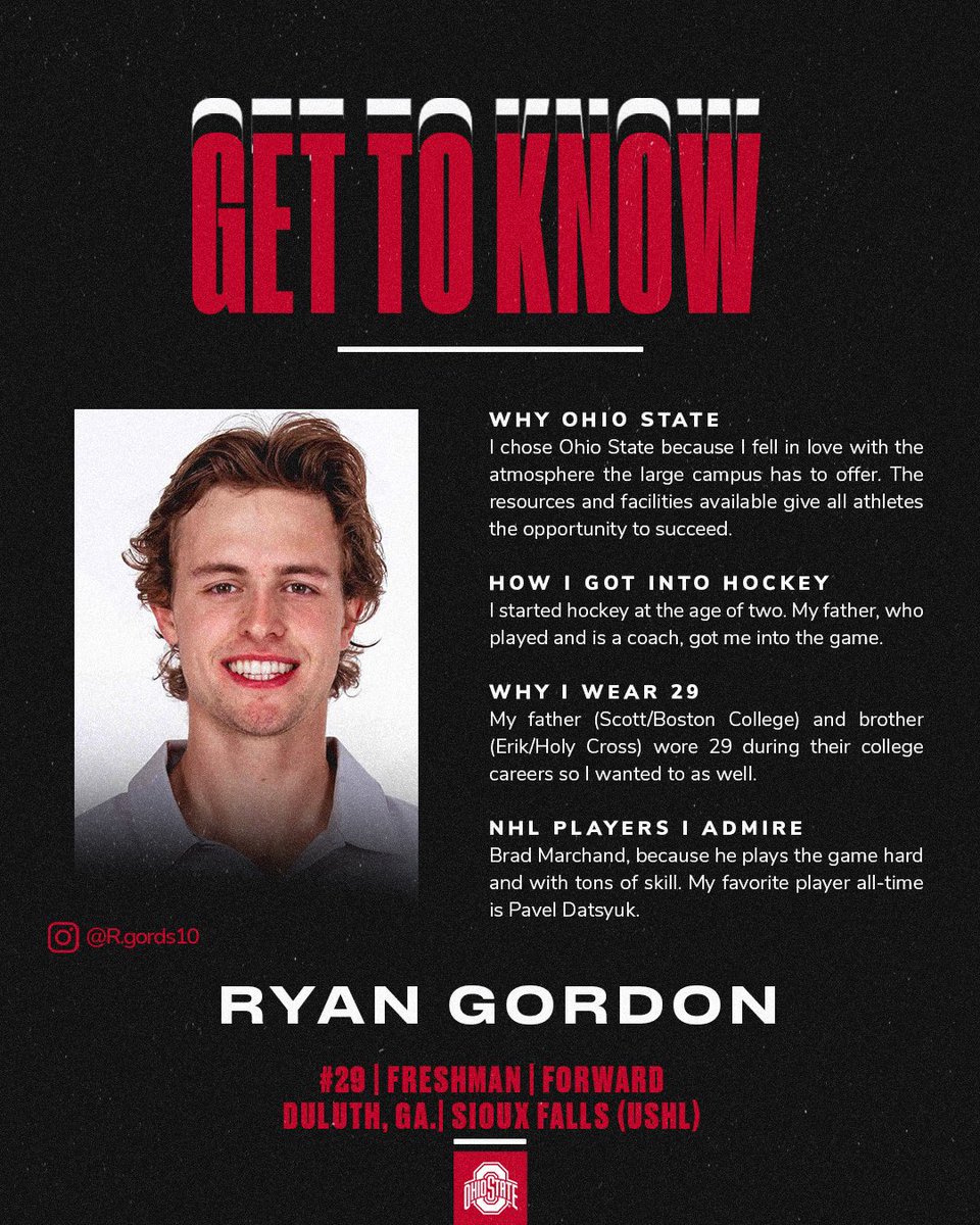 OhioStateMHKY's tweet photo. Rookie forward Ryan Gordon, from Duluth, Ga., joins the Buckeyes this season👋

#GoBucks https://t.co/sJ1AdisDAV