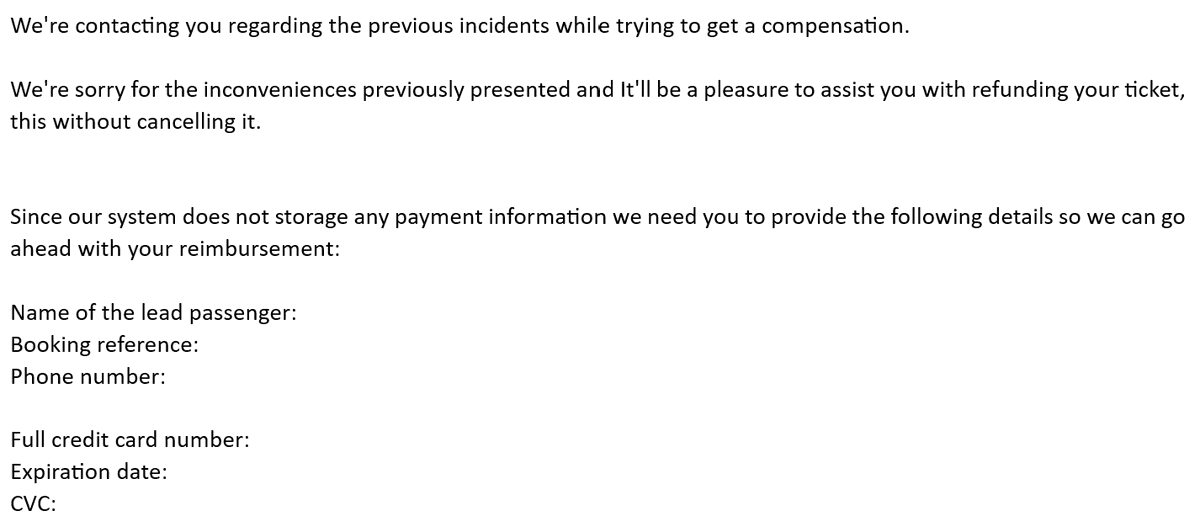 mtirion's tweet photo. @British_Airways because you get people complaining about not being imbursed,  other (bad) people take advantage. See the mail I got from "british airways support" 😒🤨😯 (also a warning for others!) https://t.co/3l0k2W8xzW