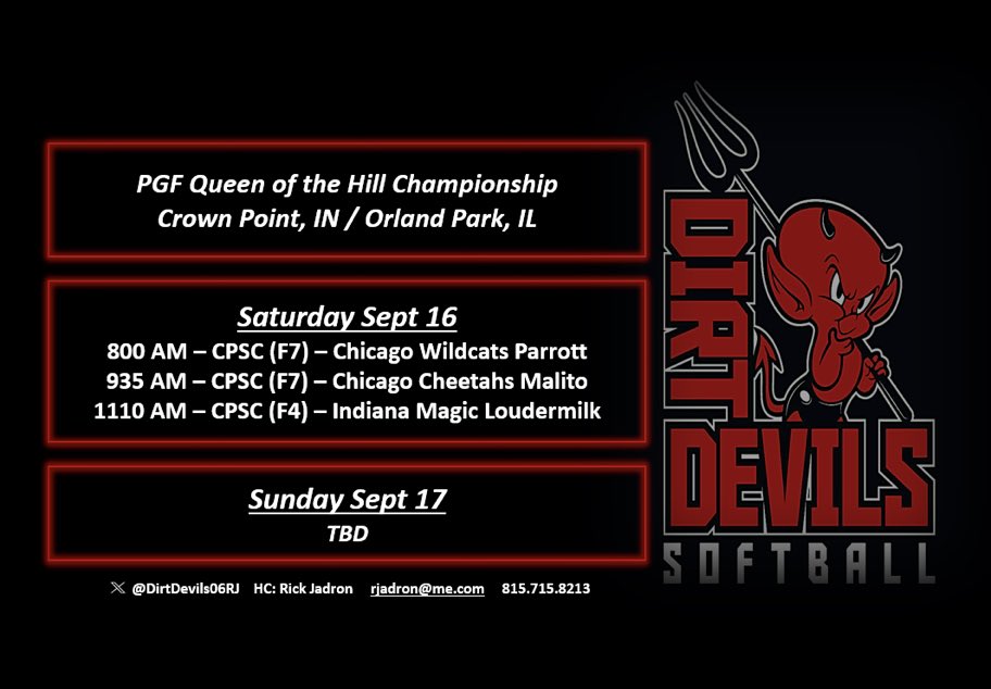 🚨 🥎 Queen of the Hill Championships this weekend #GreatDay2BDevils 😈