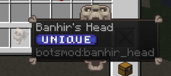 Remake of Banhir's head !!
It's now a skull,
i also reamde the tooltip and gave it a rarity indicator

#Minecraft , #minecraftart , #Minecraftmod , #Modding , #BaneOfTheSouls, #minecraftmod , #Textures, #FolloMe , #Magicmod , #Coding
