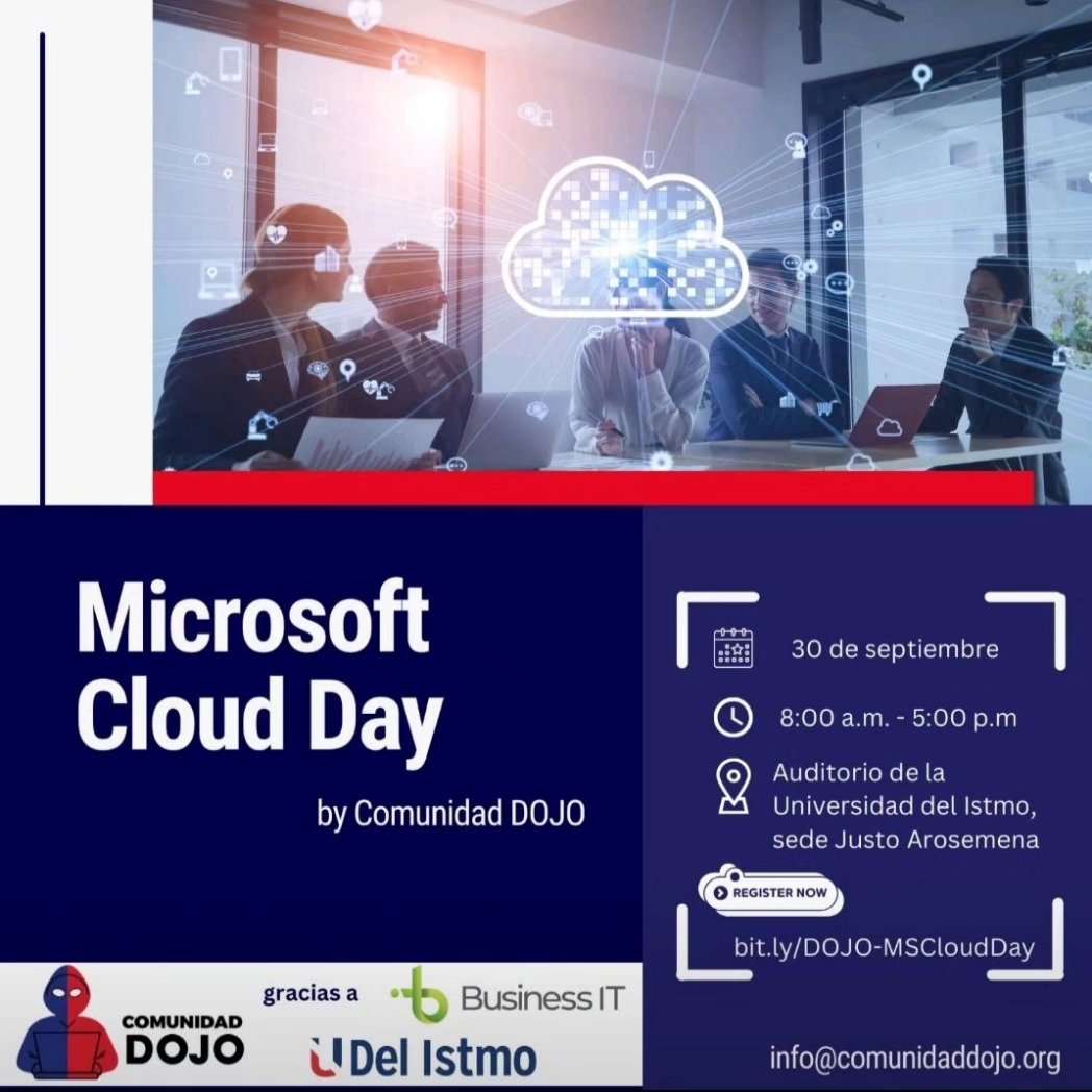 Queremos invitarlos a un nuevo evento:
Microsoft Cloud Day by Comunidad DOJO.
Evento sin costo para el participante, abierto a todo público.

Registro: lnkd.in/e8mbdxGC 

#somosdojo #cloudcomputing  #microsoftazure